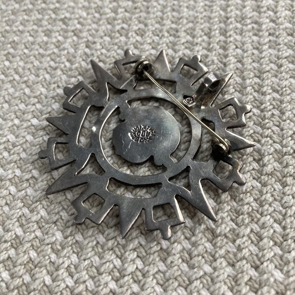 Taxco Mexico Sterling Aztec Sun God Brooch / Pendant, 10.2g, Alberto Diaz Ocampo - Picture 8 of 11